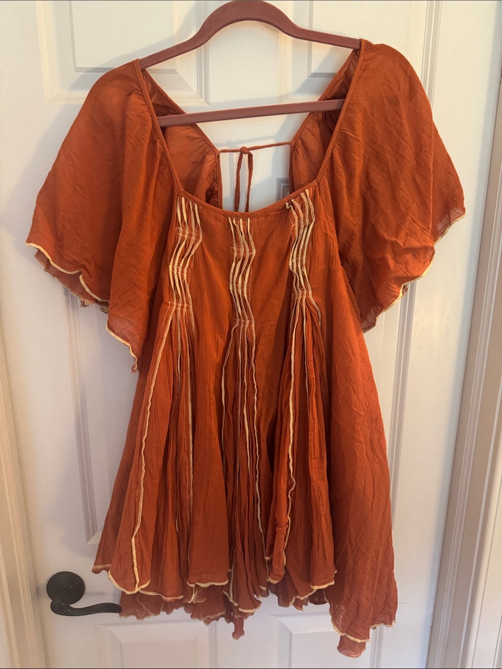 Free People Rust Orange Boho Flutter Sleeve Tunic